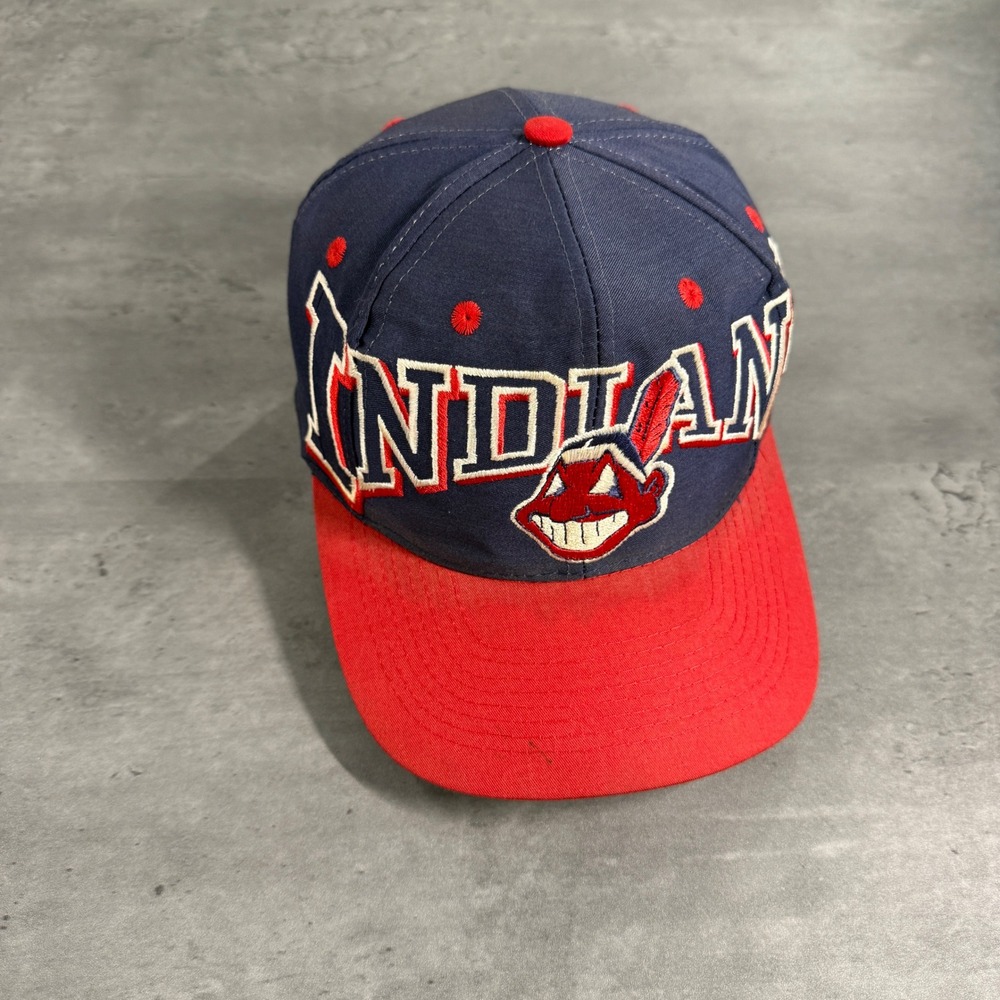 Vintage Drew Pearson Cleveland Indians Snapback Blockhead Spellout Chief Wahoo